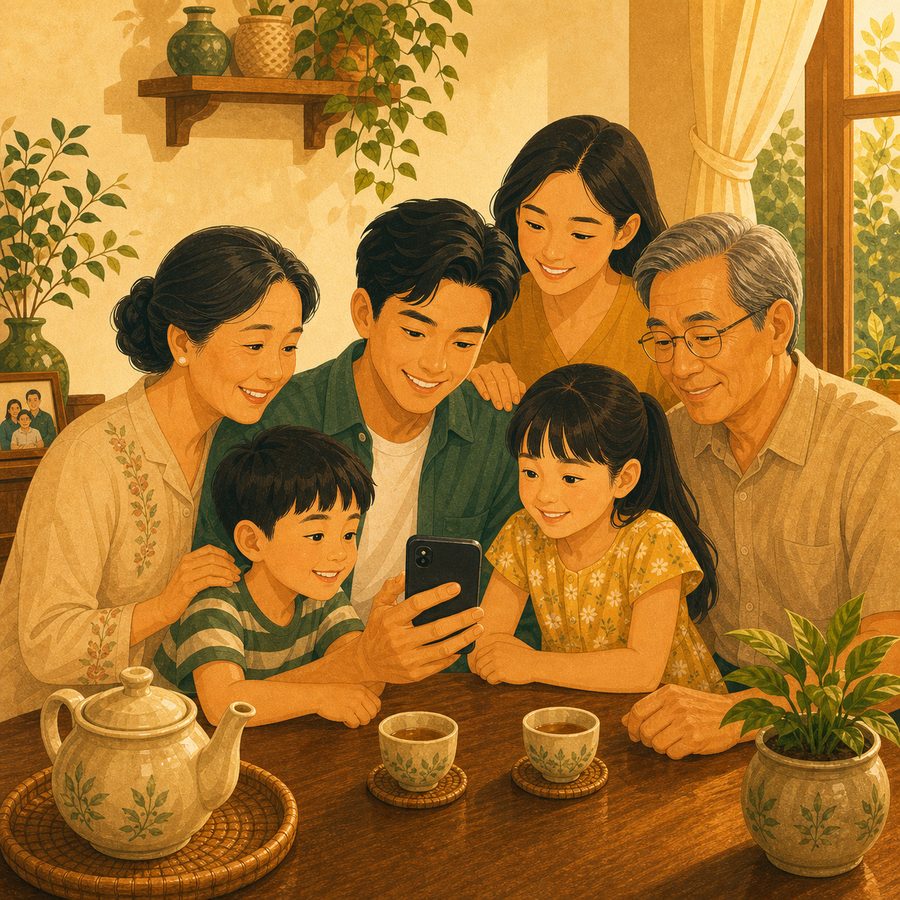 Gia đình ba thế hệ quây quần bên nhau