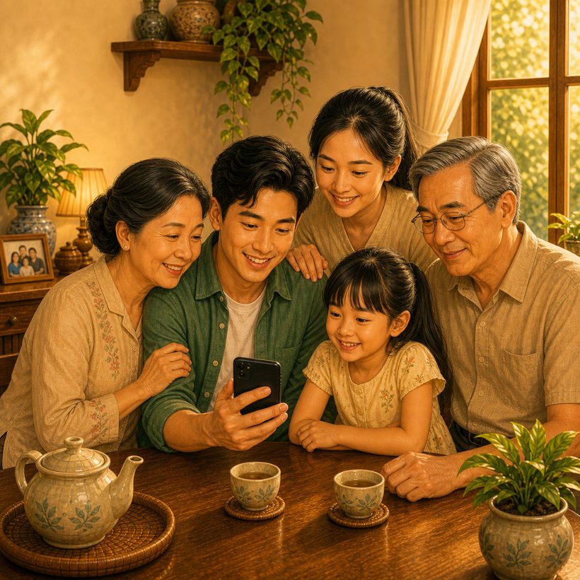 Con cháu hướng dẫn ông bà dùng điện thoại