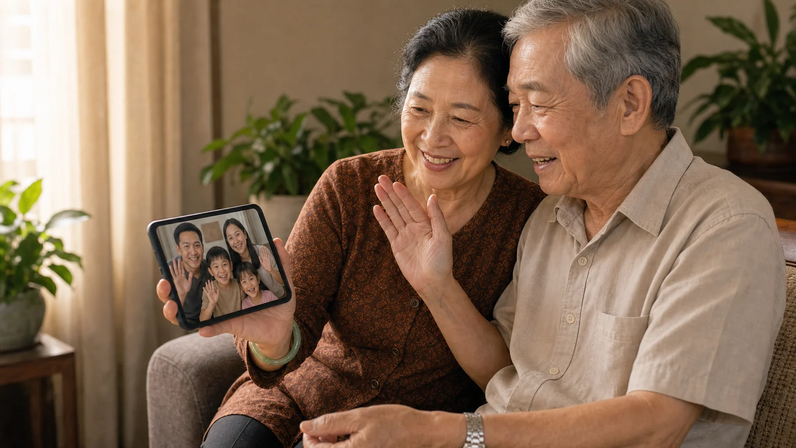 Ông bà gọi video thấy con cháu, cả nhà cùng cười